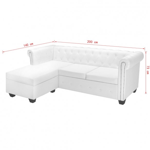 Canapé Chesterfield en forme de L cuir synthétique blanc