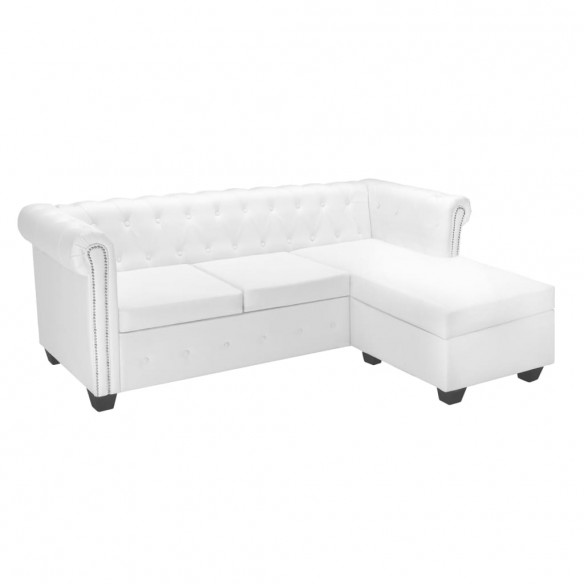 Canapé Chesterfield en forme de L cuir synthétique blanc