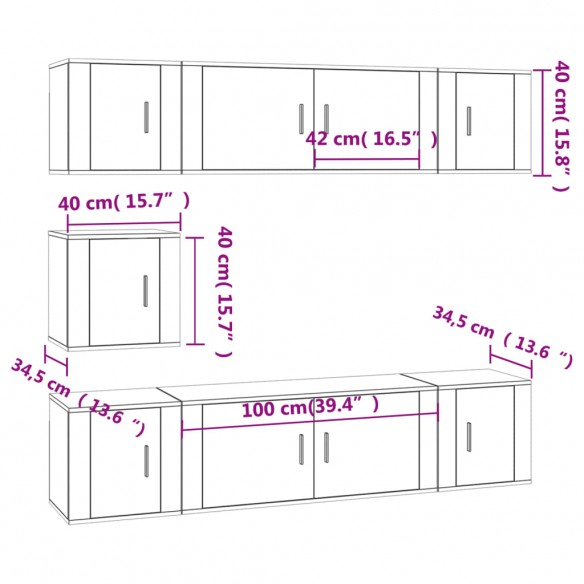 Ensemble de meubles TV 7 pcs Chêne fumé Bois d'ingénierie