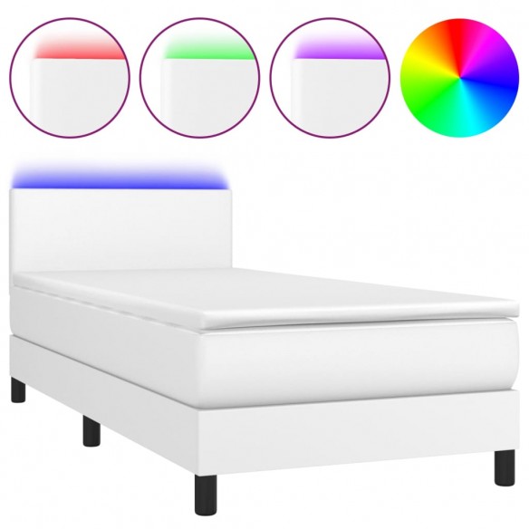 Cadre de lit avec matelas et LED Blanc 90x190cm