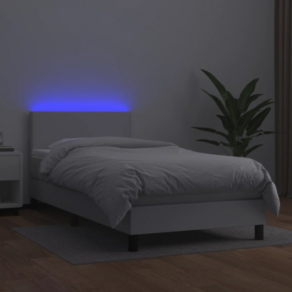 Cadre de lit avec matelas et LED Blanc 90x190cm