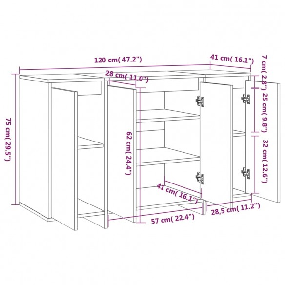 Buffet Chêne fumé 120x41x75 cm Aggloméré