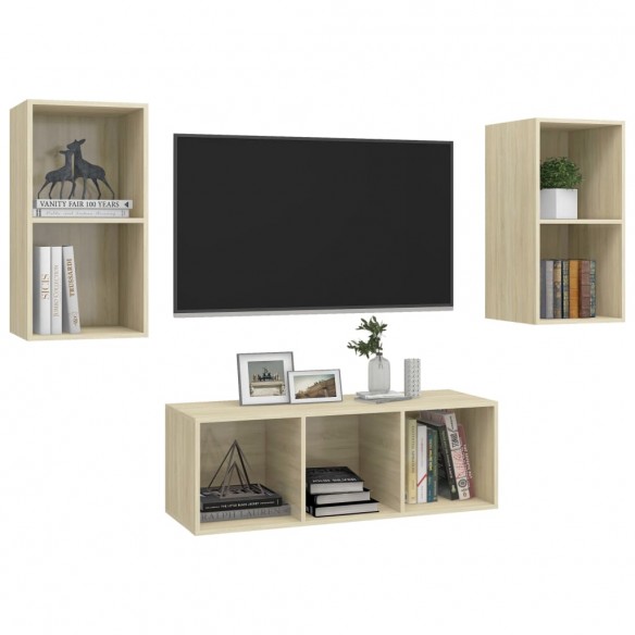 Ensemble de meuble TV 3 pcs Chêne sonoma Aggloméré