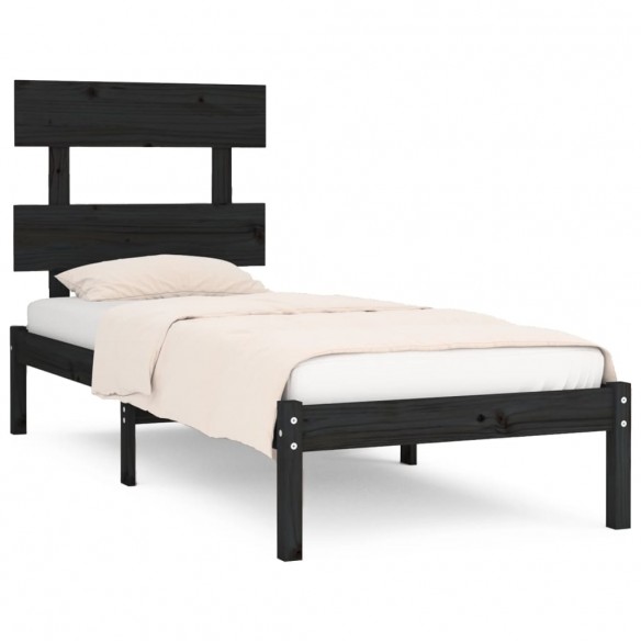 Cadre de lit Noir Bois massif 75x190 cm Petit simple