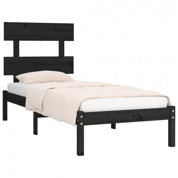 Cadre de lit Noir Bois massif 75x190 cm Petit simple