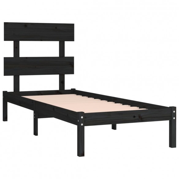 Cadre de lit Noir Bois massif 75x190 cm Petit simple