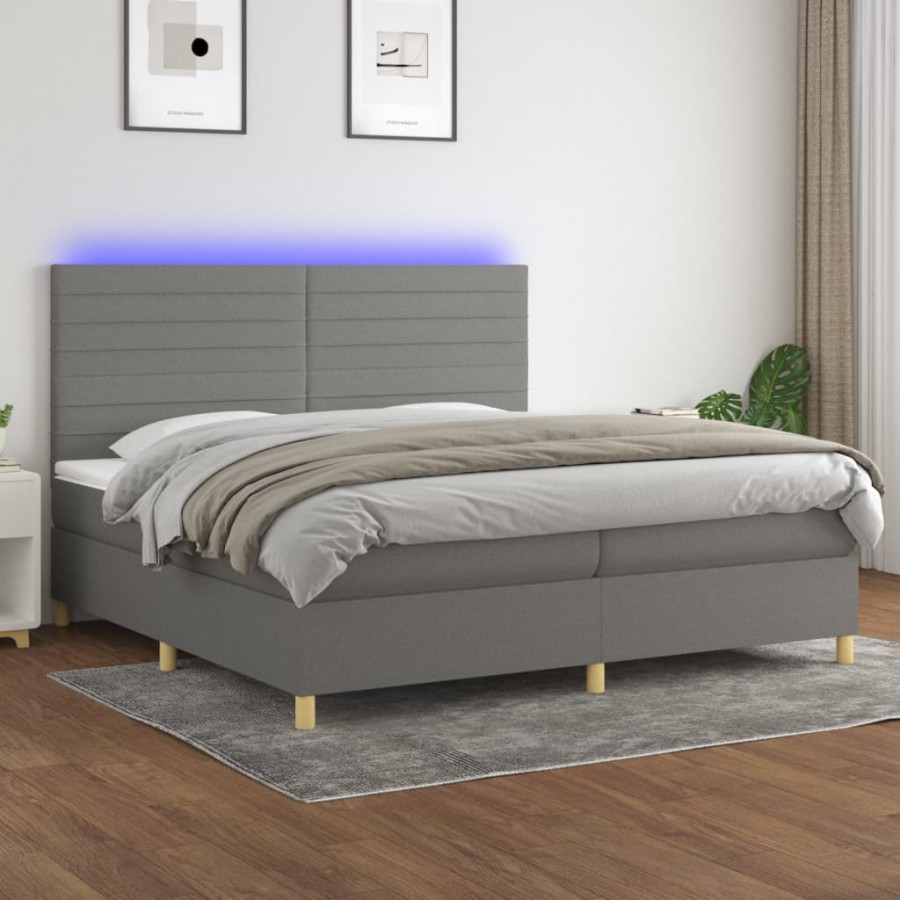 Cadre de lit et matelas et LED Gris foncé 200x200 cm