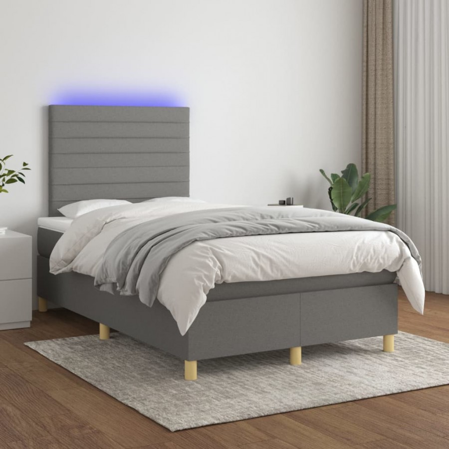 Cadre de lit et matelas et LED Gris foncé 120x200 cm