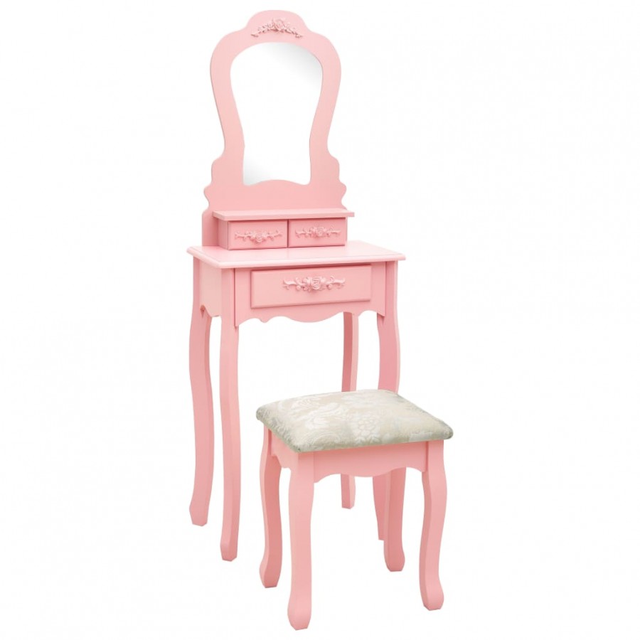 Ensemble de coiffeuse avec tabouret Rose 50x59x136 cm Paulownia