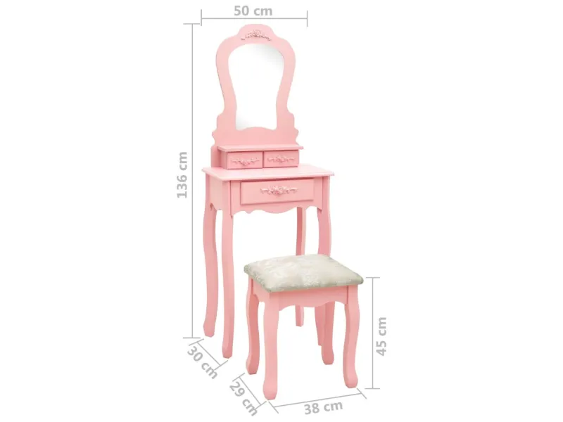 Ensemble de coiffeuse avec tabouret Rose 50x59x136 cm Paulownia