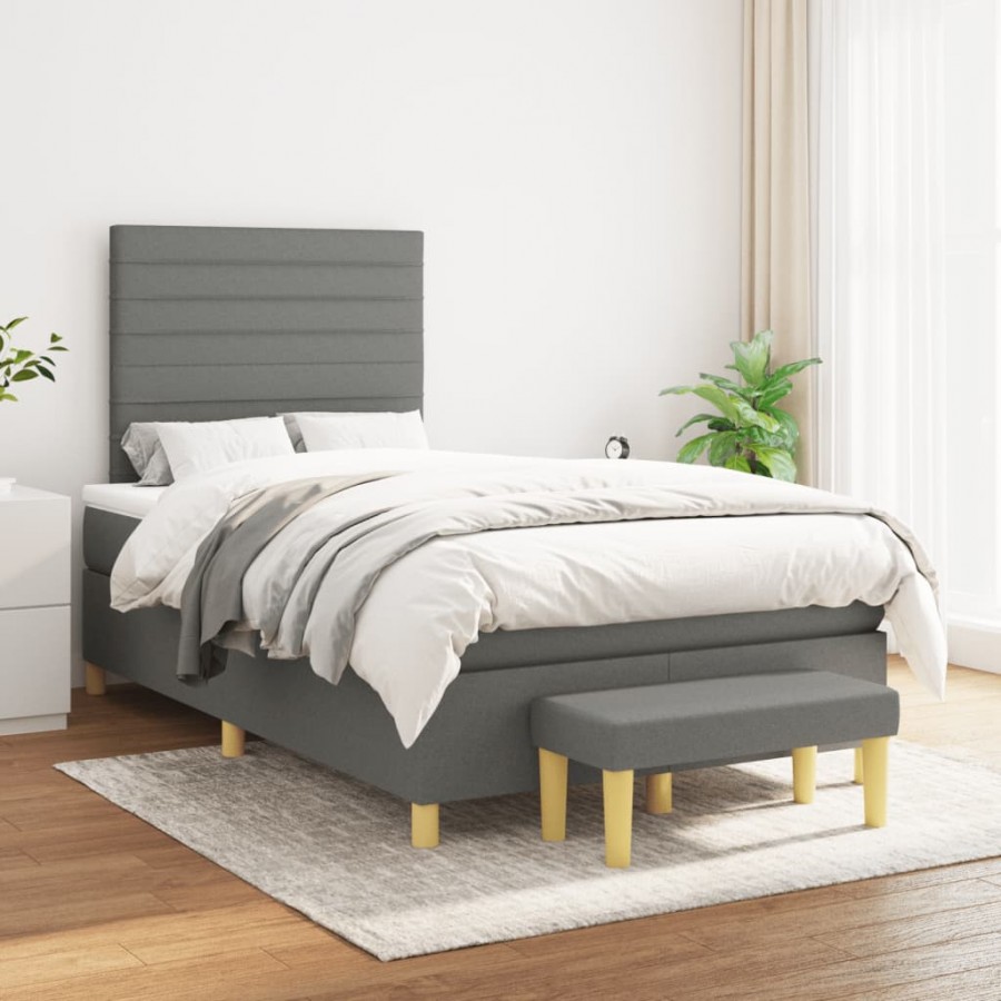 Cadre de lit avec matelas Gris foncé 120x200cm Tissu