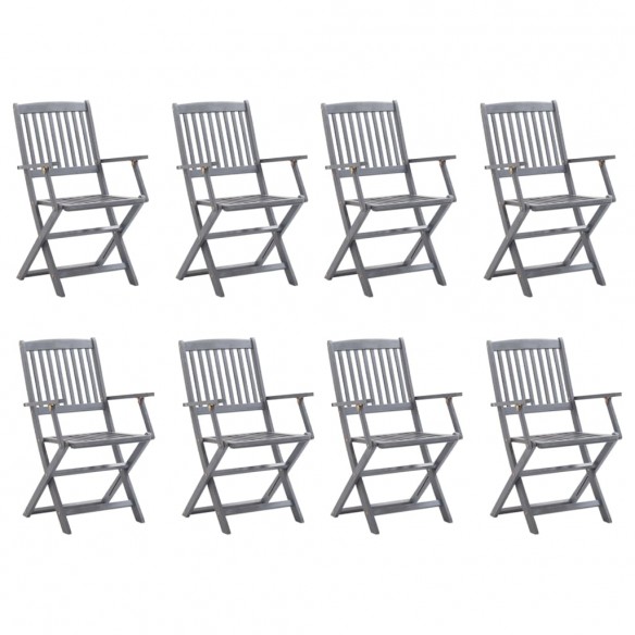 Chaises pliables d'extérieur 8 pcs avec coussins Bois d'acacia