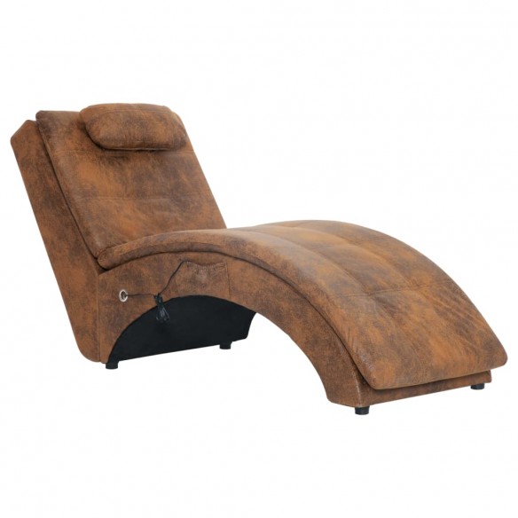 Chaise longue de massage avec oreiller Marron Similicuir daim