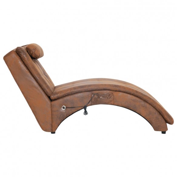 Chaise longue de massage avec oreiller Marron Similicuir daim