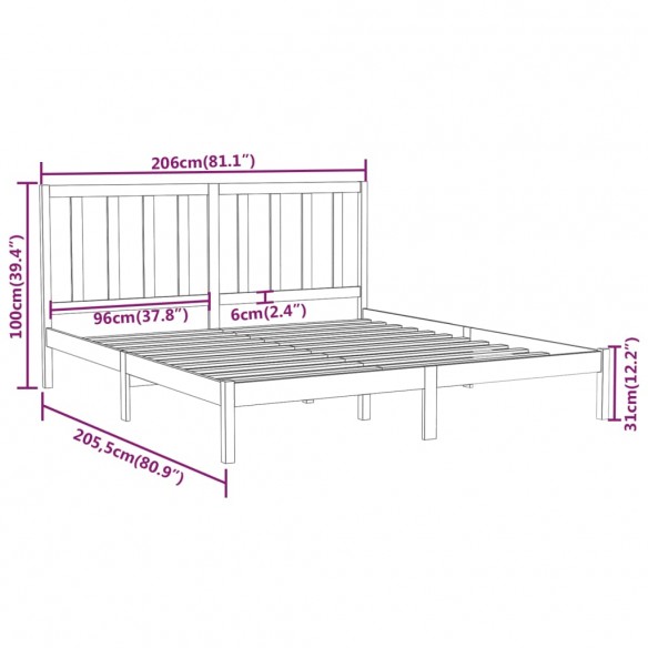 Cadre de lit Blanc Bois massif 200x200 cm