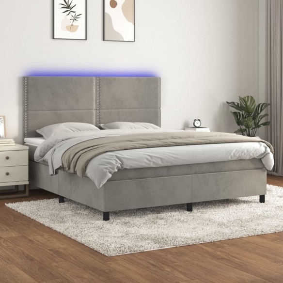 Cadre de lit matelas et LED Gris clair 160x200 cm