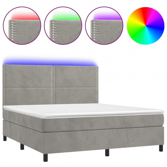 Cadre de lit matelas et LED Gris clair 160x200 cm