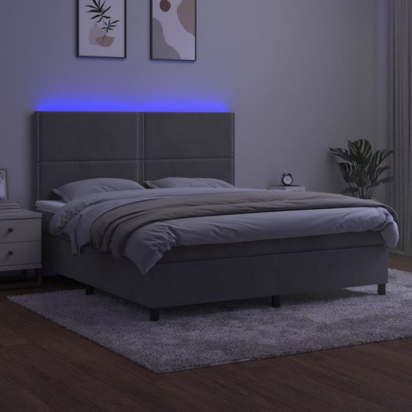 Cadre de lit matelas et LED Gris clair 160x200 cm