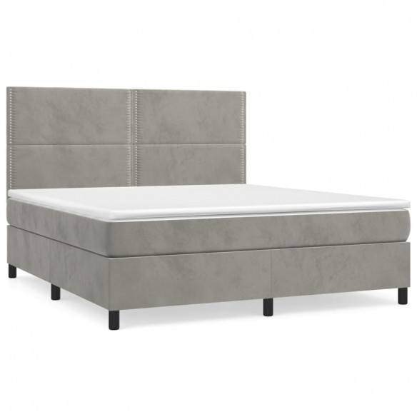 Cadre de lit et matelas Gris clair 160x200cm Velours