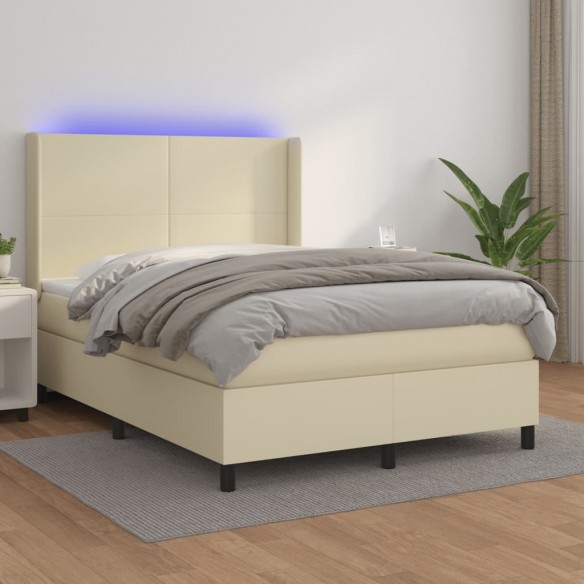 Cadre de lit matelas LED Crème 140x200 cm Similicuir