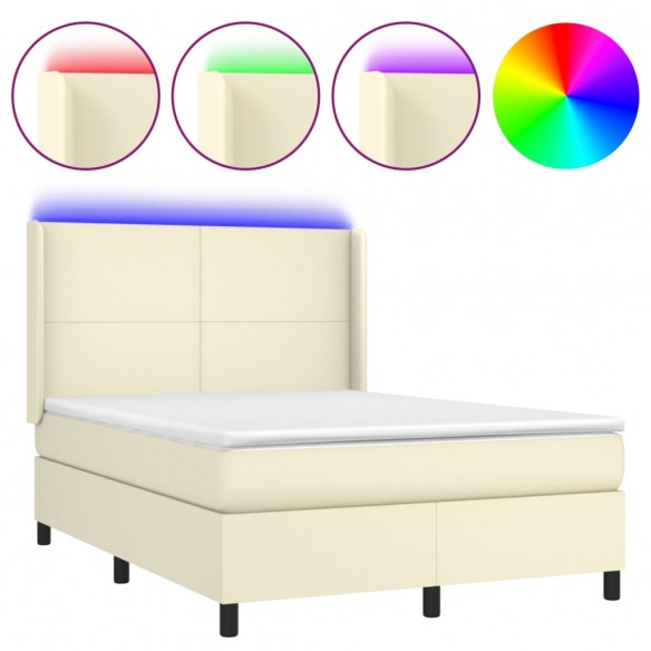 Cadre de lit matelas LED Crème 140x200 cm Similicuir