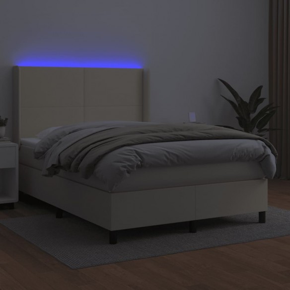 Cadre de lit matelas LED Crème 140x200 cm Similicuir