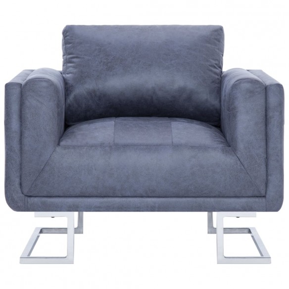 Fauteuil cube Gris Similicuir daim