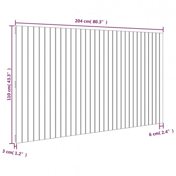 Tête de lit murale Gris 204x3x110 cm Bois massif de pin