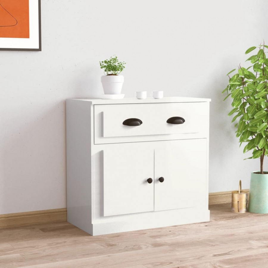 Buffet blanc brillant 70x35,5x67,5 cm bois d'ingénierie