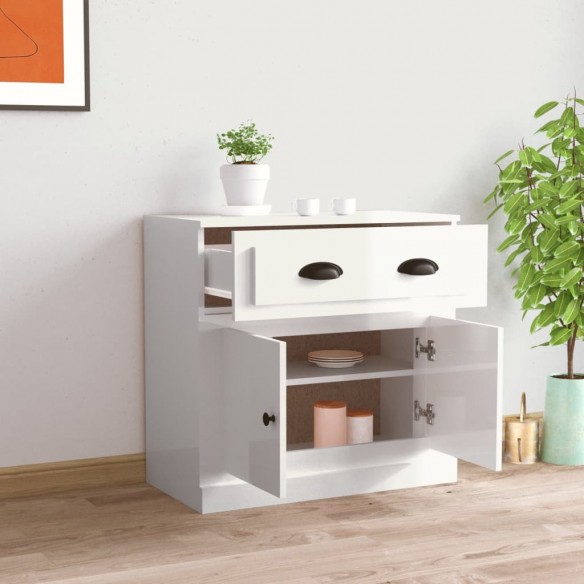 Buffet blanc brillant 70x35,5x67,5 cm bois d'ingénierie