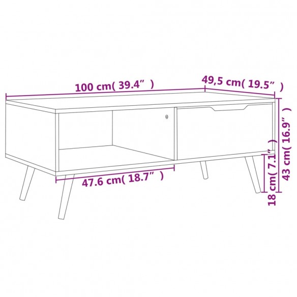 Table basse Blanc brillant 100x49,5x43 cm Aggloméré