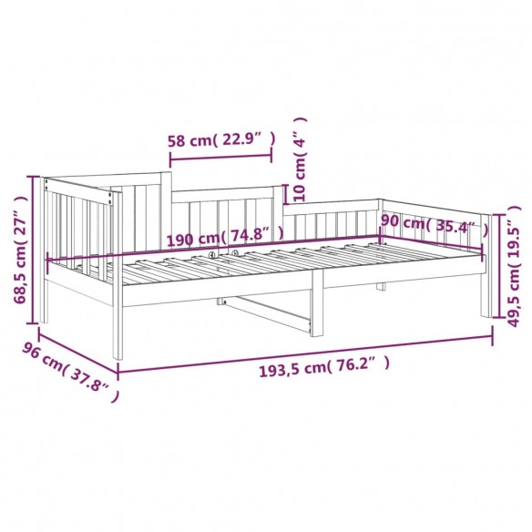 Lit de jour Marron miel 90x190 cm Bois de pin massif