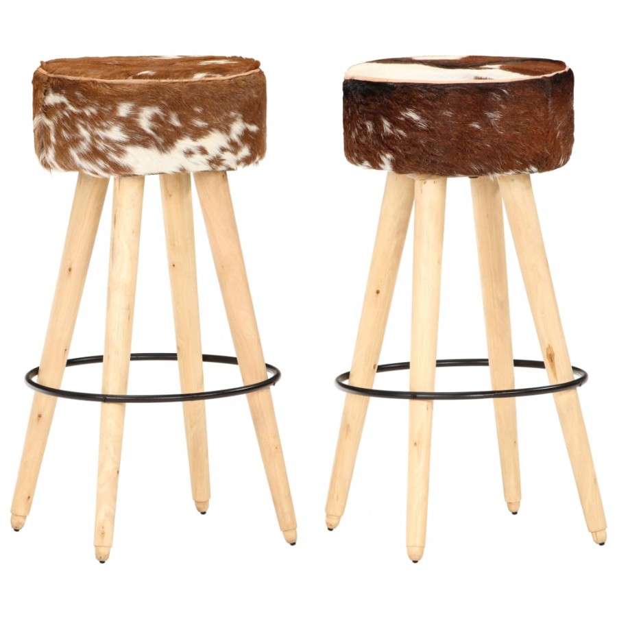 Tabourets de bar lot de 2 cuir véritable et bois de manguier