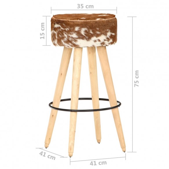 Tabourets de bar lot de 2 cuir véritable et bois de manguier