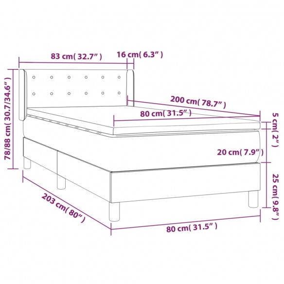 Cadre de lit avec matelas Marron foncé 80x200 cm