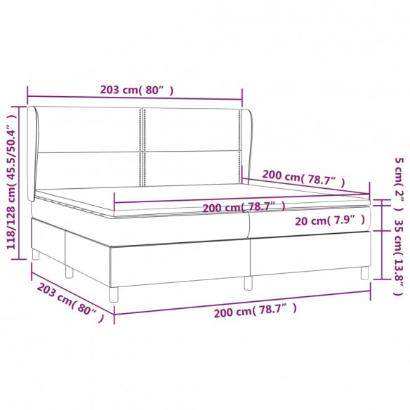 Cadre de lit avec matelas Gris clair 200x200cm Tissu