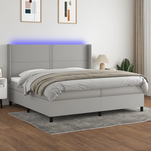 Cadre de lit matelas LED Gris clair 200x200 cm Tissu