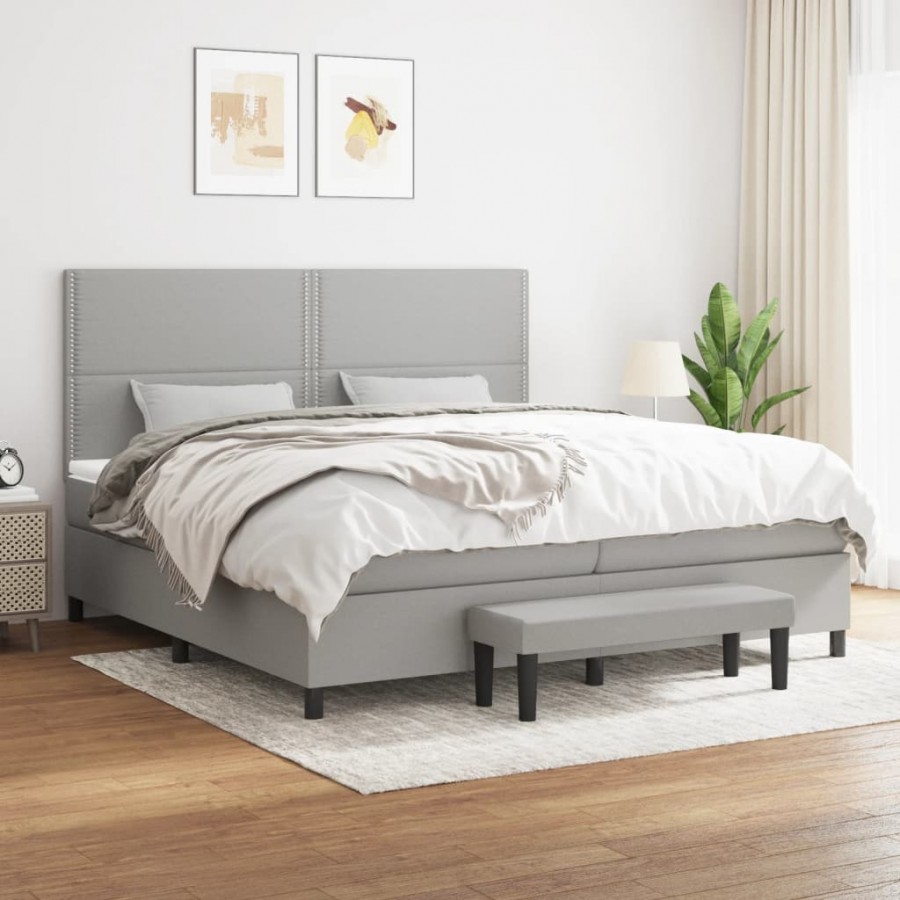 Cadre de lit avec matelas Gris clair 200x200cm Tissu