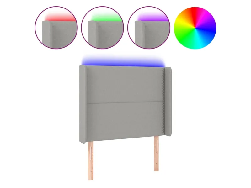 Tête de lit à LED Gris clair 103x16x118/128 cm Tissu