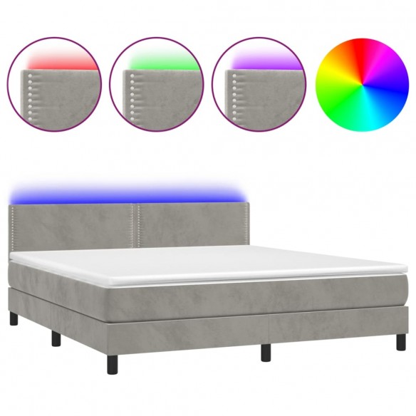 Cadre de lit avec matelas LED Gris clair 160x200 cm