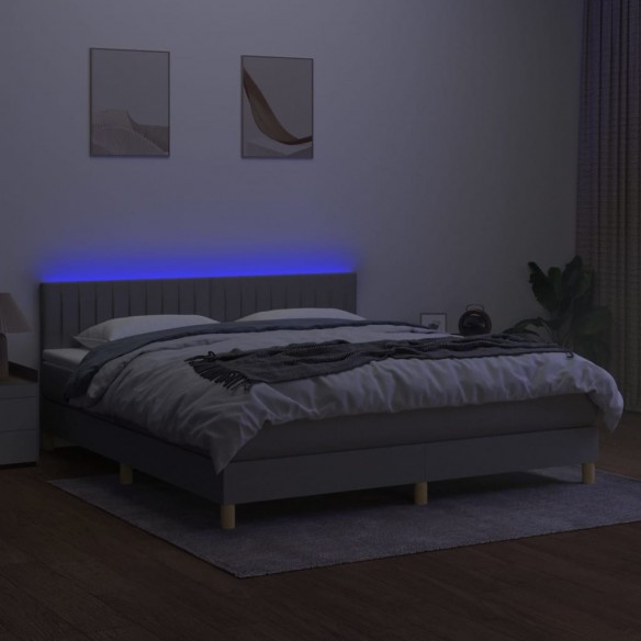 Cadre de lit et matelas et LED Gris clair 180x200 cm