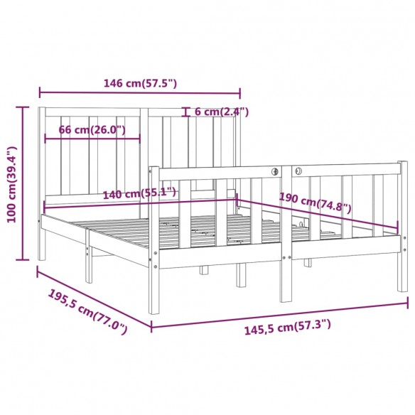 Cadre de lit Blanc Bois massif 140x190 cm