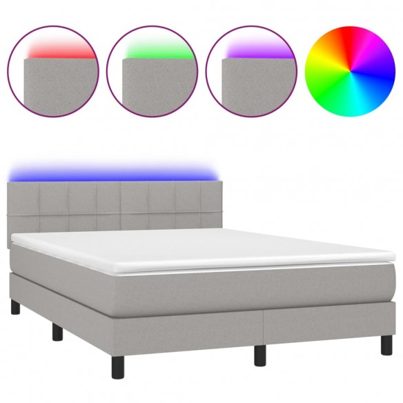 Cadre de lit et matelas et LED Gris clair 140x190 cm