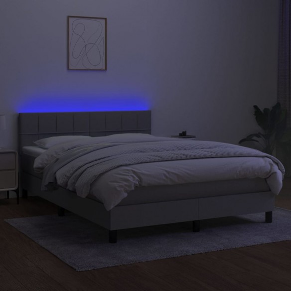 Cadre de lit et matelas et LED Gris clair 140x190 cm