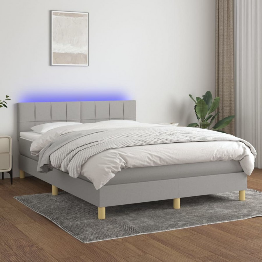 Cadre de lit et matelas et LED Gris clair 140x200 cm