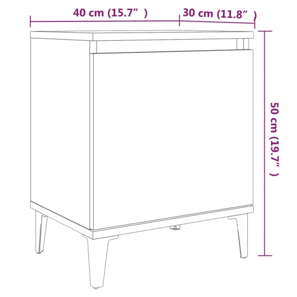 Table de chevet avec pieds en métal Chêne marron 40x30x50 cm