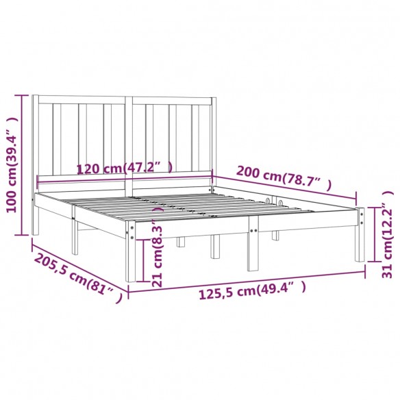 Cadre de lit Blanc Bois de pin massif 120x200 cm