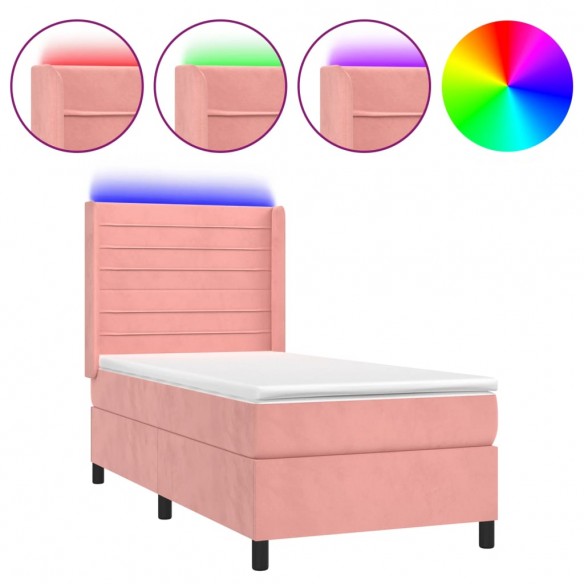 Cadre de lit matelas et LED Rose 100x200 cm Velours