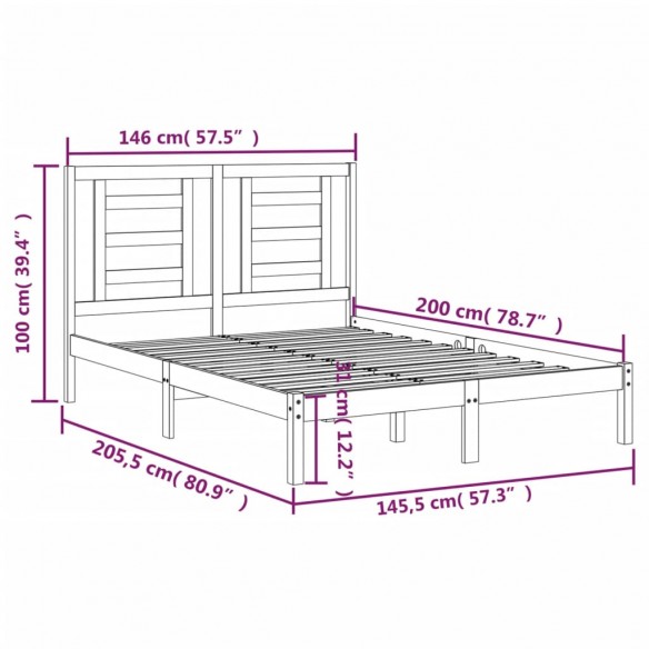 Cadre de lit Marron miel Bois de pin massif 140x200 cm