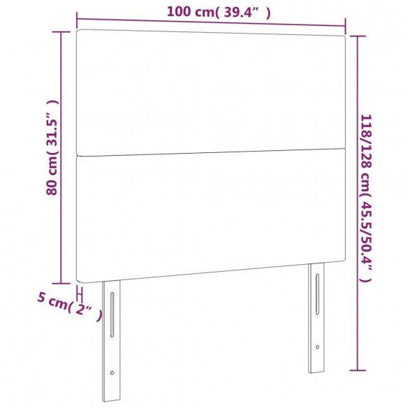 Tête de lit à LED Gris clair 100x5x118/128 cm Velours